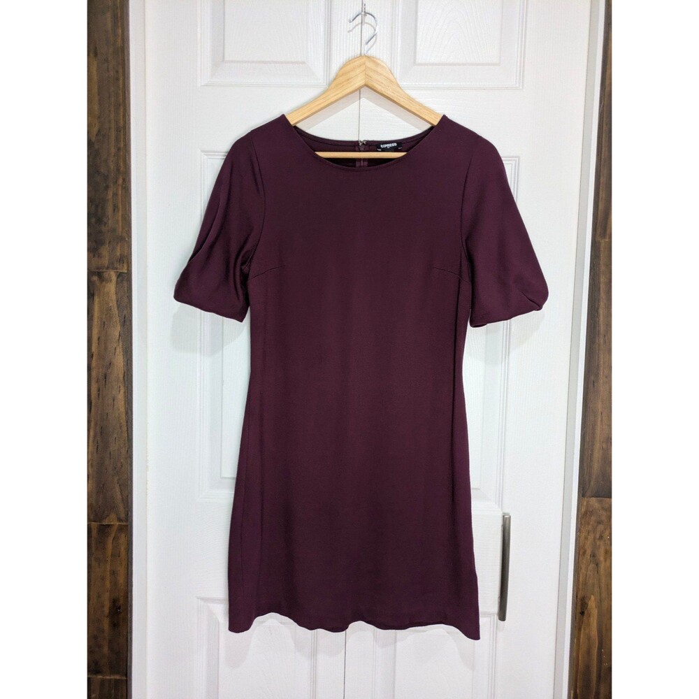 Express Women’s Burgundy Puff Short Sleeve Shift Mini Dress - Size Small NWOT